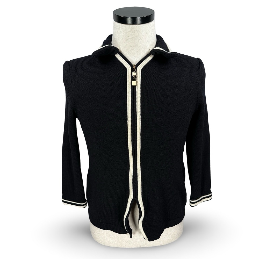 St John Collection Zip Up Knit Polo Collar Sweater Jacket Size 2